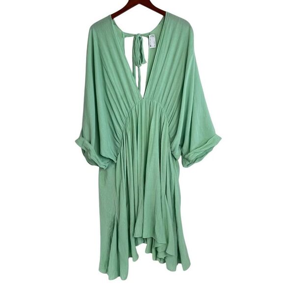 Asos Design Curve Womens V-Neck V-Back Godet Skater Mini Dress Mint Green Sz 26 - Picture 8 of 14